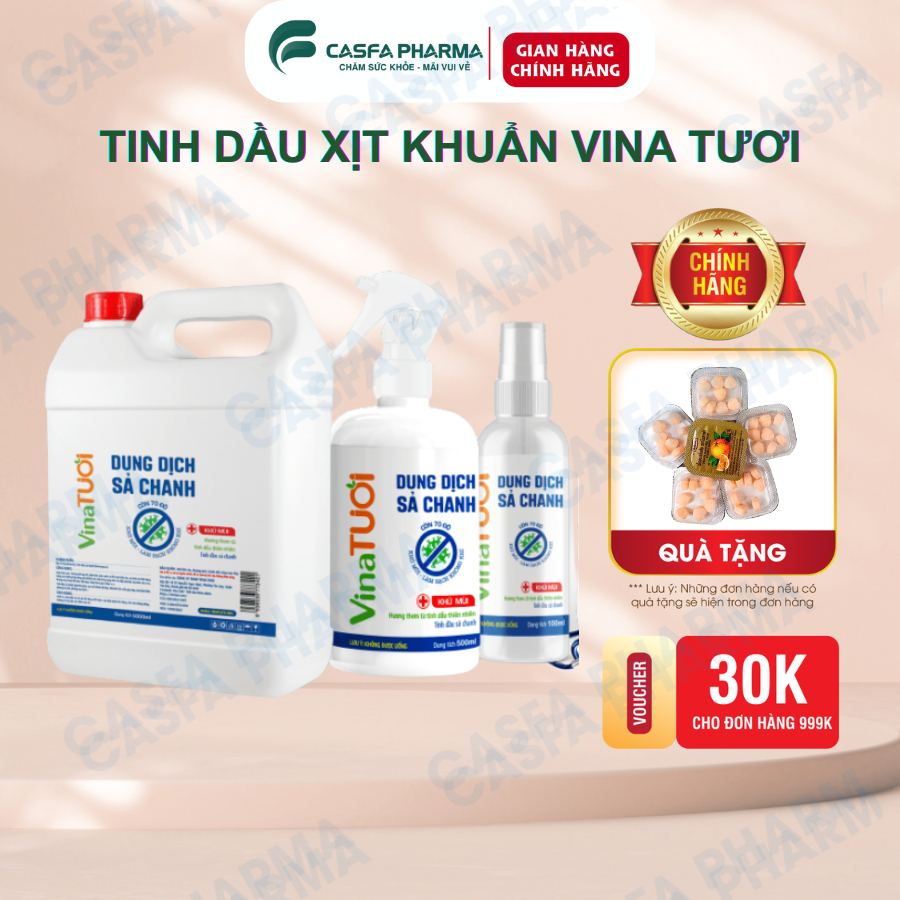 Xịt Khuẩn Sả Chanh Cồn 70 Độ VINA TƯƠI Khử Mùi Sát Khuẩn Nhanh Thơm Mát An Toàn 100ml, 500ml