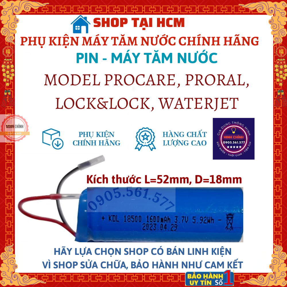 Pin cho máy tăm nước Procare, Proral, Lock & Lock, WaterJet, Pin 18500, 3.7V, 1400mAh, 1600mAh