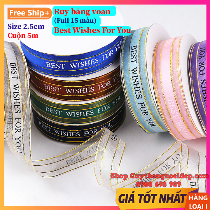 [Lẻ 5 mét ] Ruy băng voan bản 2.5cm in chữ ❤️ Best Wishes For You ❤️ phong cách Hàn Quốc loại đẹp
