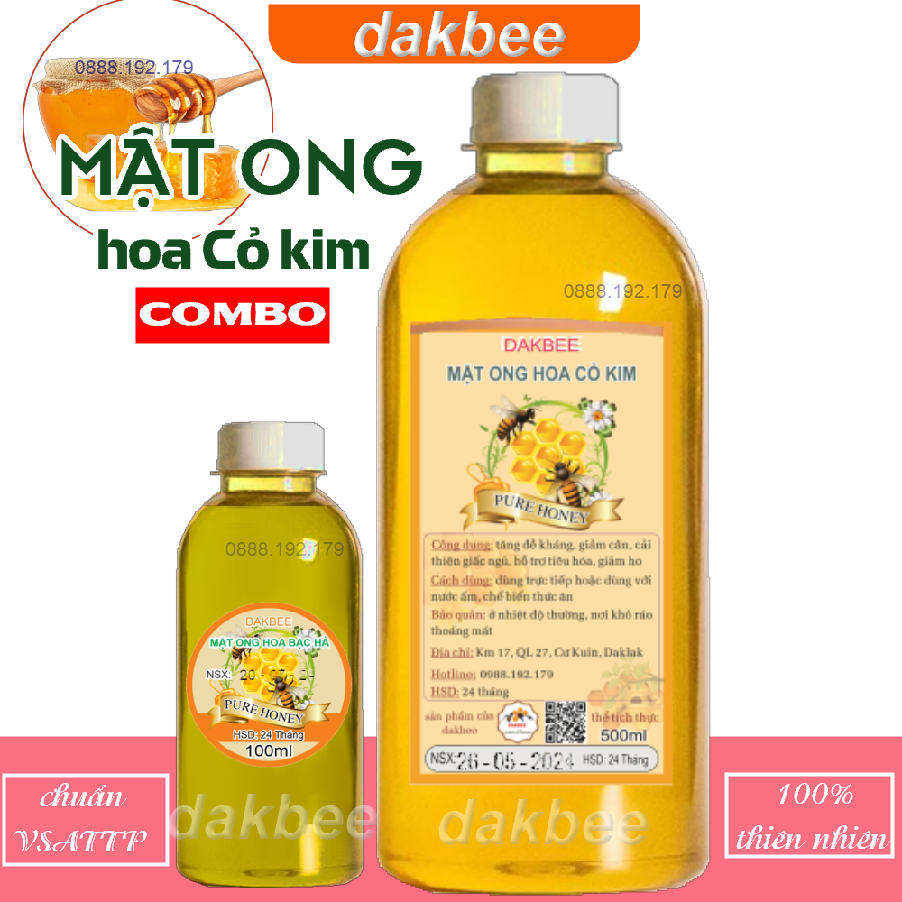 [COMBO] 650g Mật ong rừng hoa Cỏ kim & 170g Mật ong hoa bạc hà nguyên chất - tăng cường hệ miễn dịch, sức đề kháng cho cơ thể - dakbee