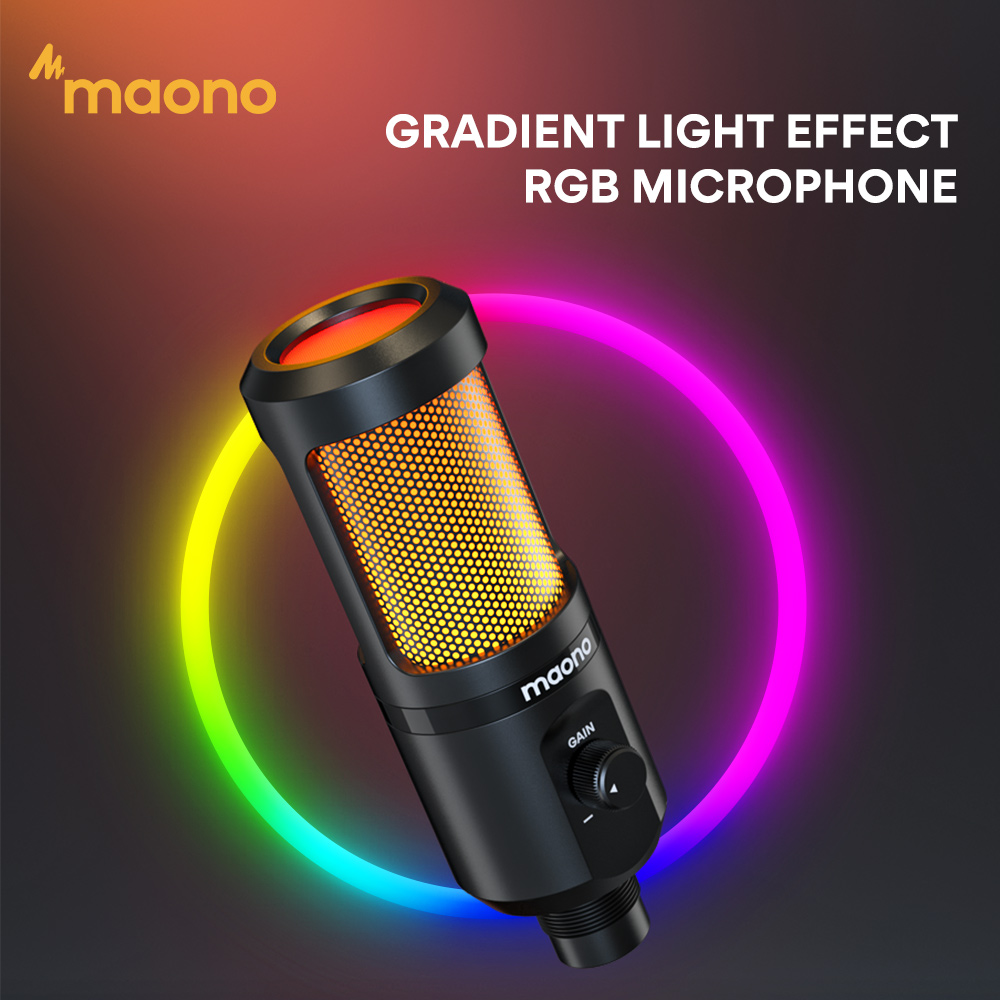 MAONO Mic chơi game micro để bàn AU-PM461TR RGB USB Condenser Có Tăng âm Mic và Đèn RGB thích hợp livestream chơi PC game