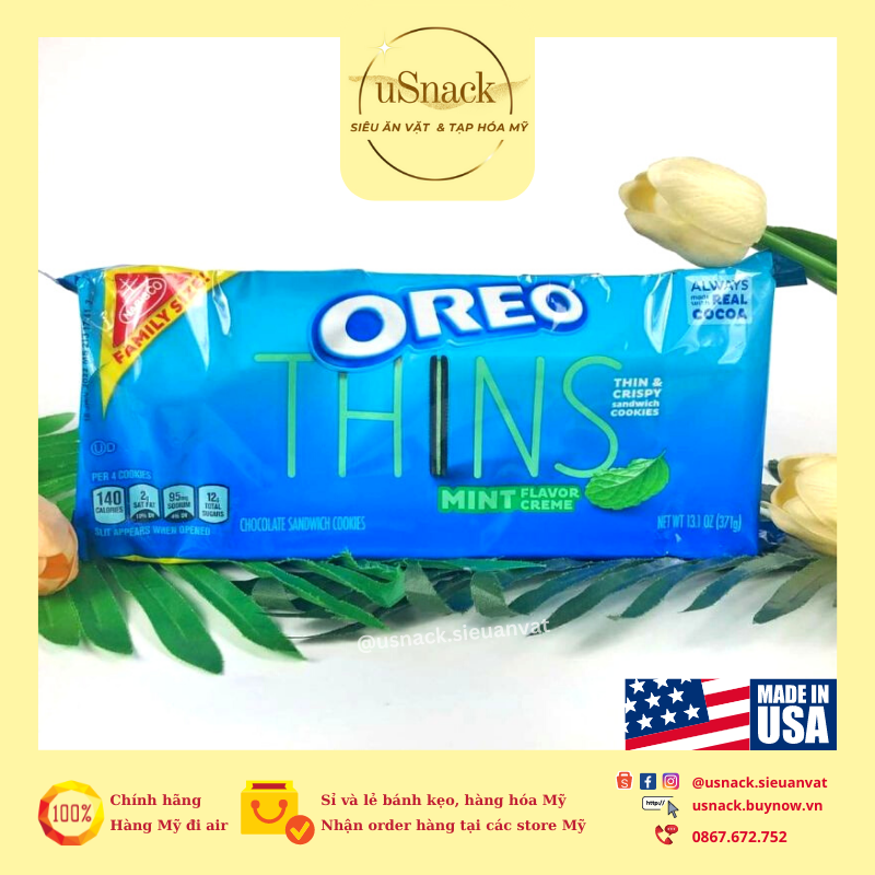 Oreo thins mint - oreo mỏng vị bạc hà mát lạnh 566g - nội địa mỹ