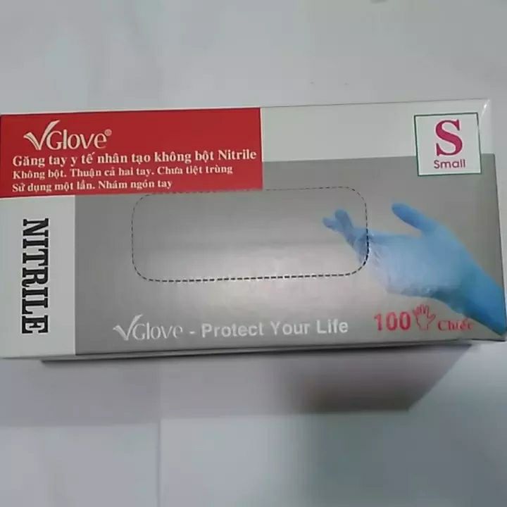 Găng Tay - bao tay - Cao Su Y Tế Nitrile không bột VGlove hộp 100 cái màu xanh