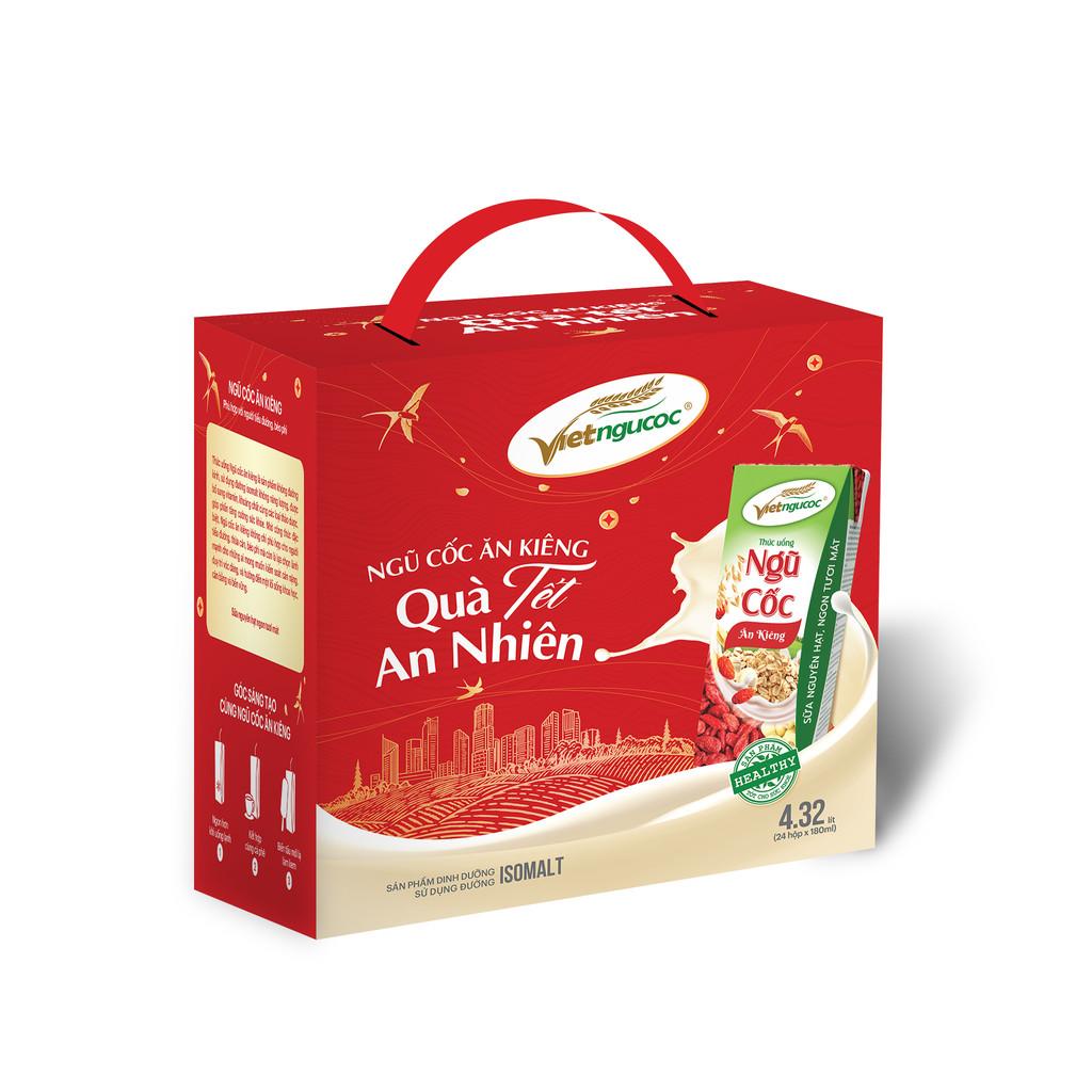 Hộp Qùa Tết 6 Lốc Sữa Ngũ Cốc Ăn Kiêng VIỆT NGŨ CỐC Không Đường 180ml/Hộp