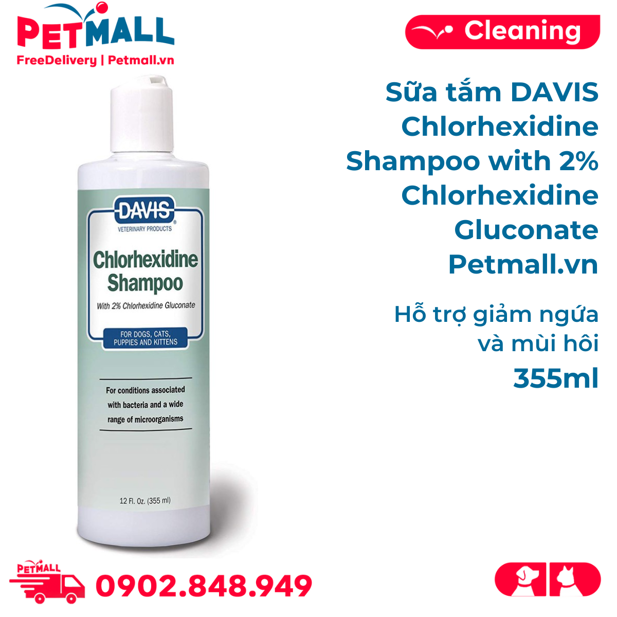 Sữa tắm DAVIS Chlorhexidine Shampoo with 2% Chlorhexidine Gluconate 355ml