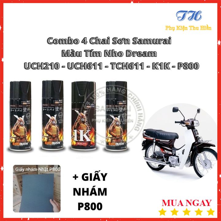 Combo 4 chai sơn samurai màu tím nho dream uch210 - uch611 - tch611 - k1k - p800