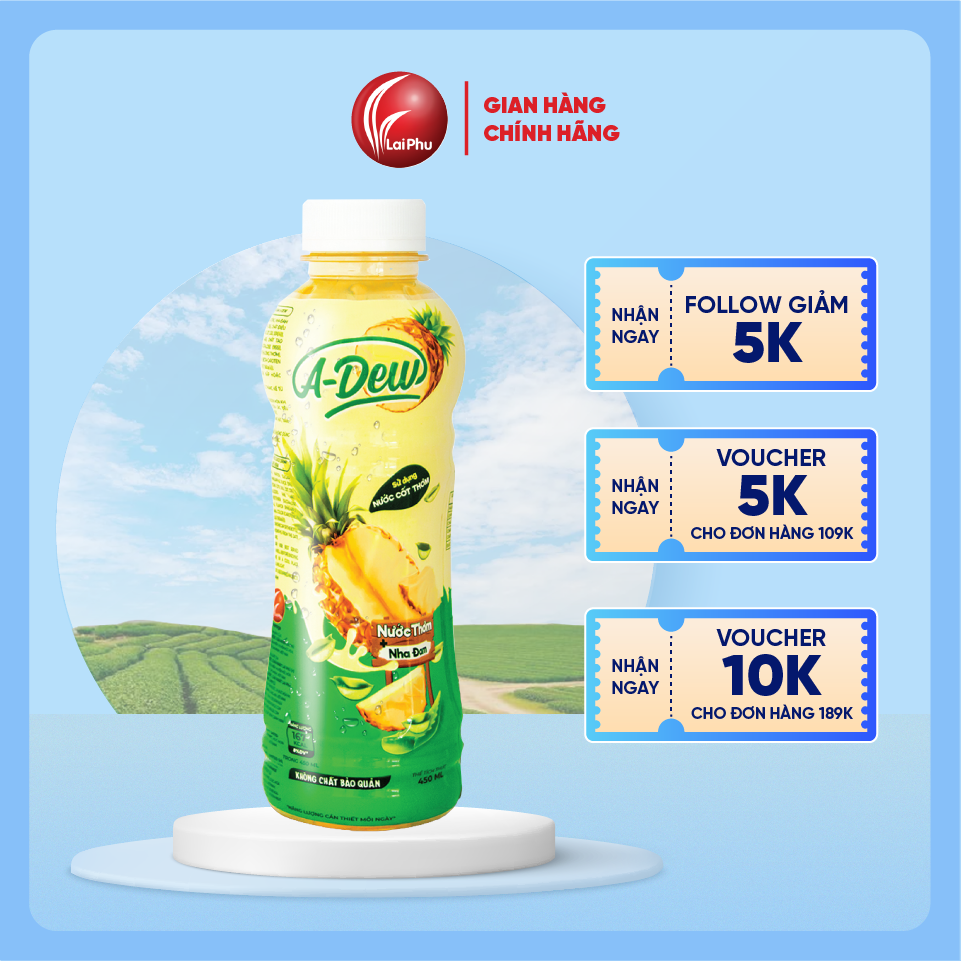 Nước Trái Cây Thơm Nha Đam A-Dew Chai 450ml - Lốc 6 Chai