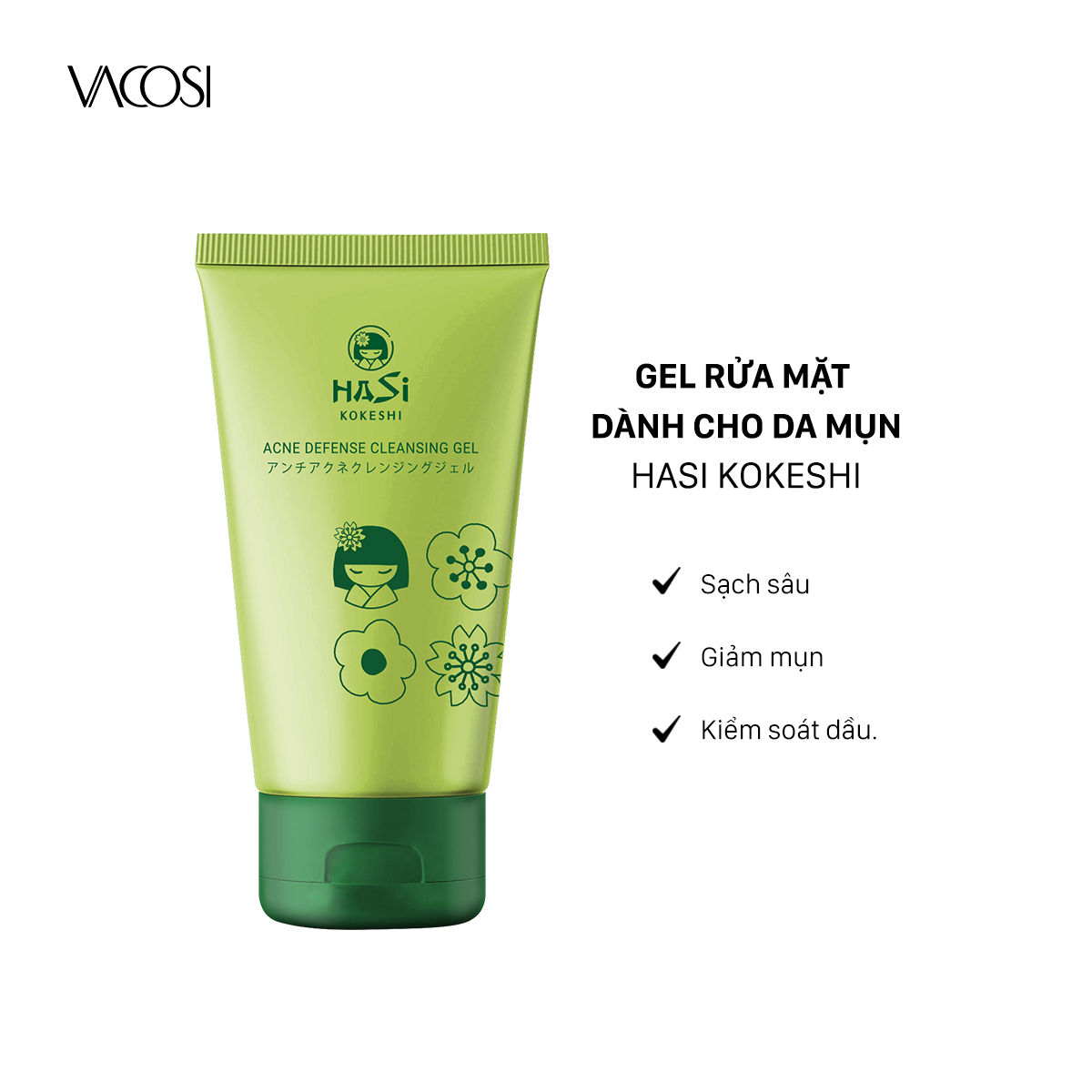 Sửa rửa mặt hasi kokeshi dạng gel dành cho da mụn 100ml