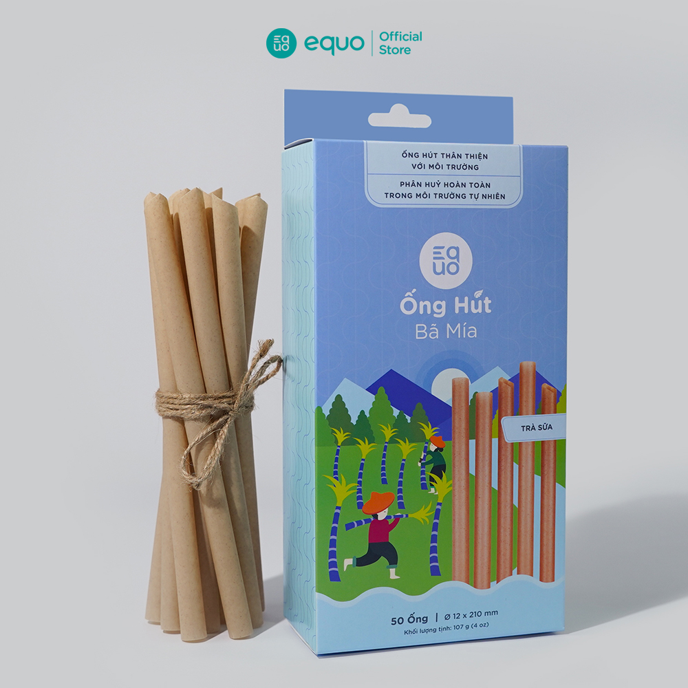 Ống hút bã mía EQUO không tan trong nước hộp 50 ống hút size trà sữa 12x210mm