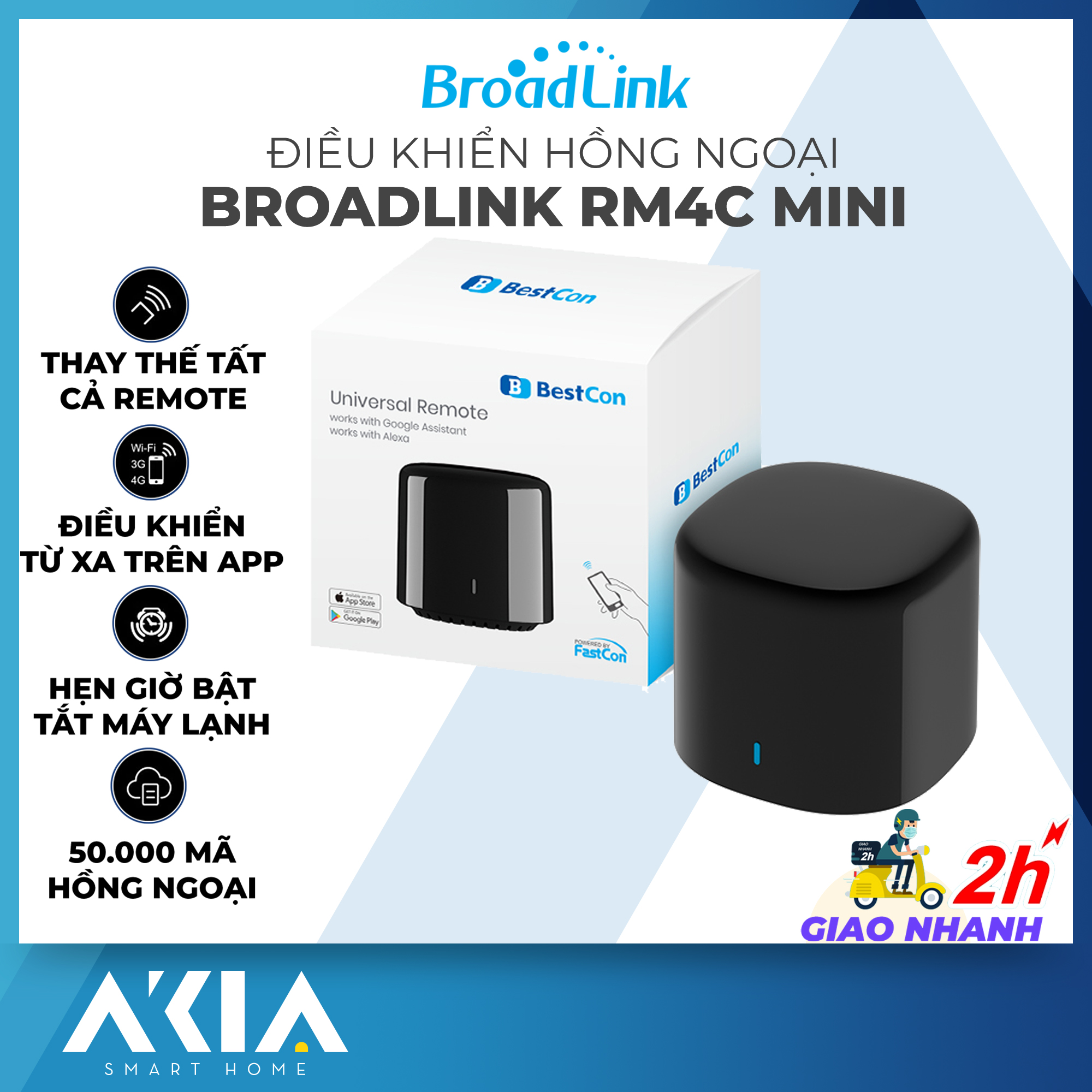 Điều Khiển Hồng Ngoại Broadlink RM4c Mini Bestcon Broadlink RM Mini 4c -  Điều khiển máy lạnh bằng Điện Thoại, Điều khiển máy lạnh từ xa, Hẹn giờ Bật Tắt