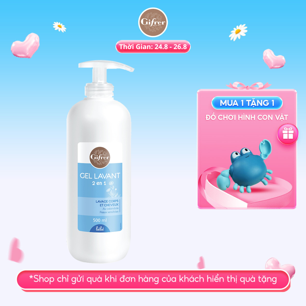 Sữa Tắm Gội 2 Trong 1 Gel Lavant GIFRER 500ml - Hàng Đầu Tại Pháp, Giúp Kháng Khuẩn, Tăng Cường Độ Ẩm Cho Da, Làm Trắng Và Làm Mềm Mịn Da Bé