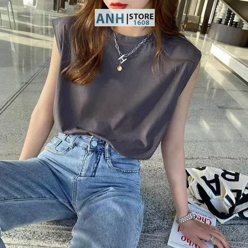 Áo thun Nữ Sát ƞách Trơn Basic chất thun cotton ANHSTORE,áo thun nữ không tay phom suông nhẹ phong cách Hàn Quốc