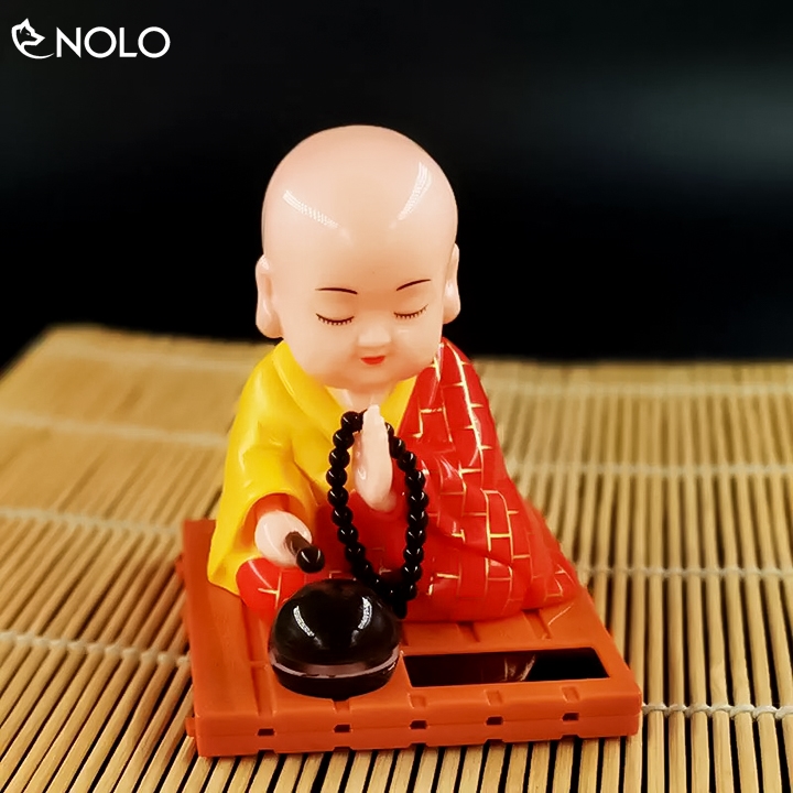 Nldeal Tượng Phật Di Lặc Chú Tiểu Phong Thủy Đầu Lắc Lư Tay Gõ Mõ Dùng Năng Lượng Mặt Trời Giúp Mang Lại Sung Túc Hạnh Phúc