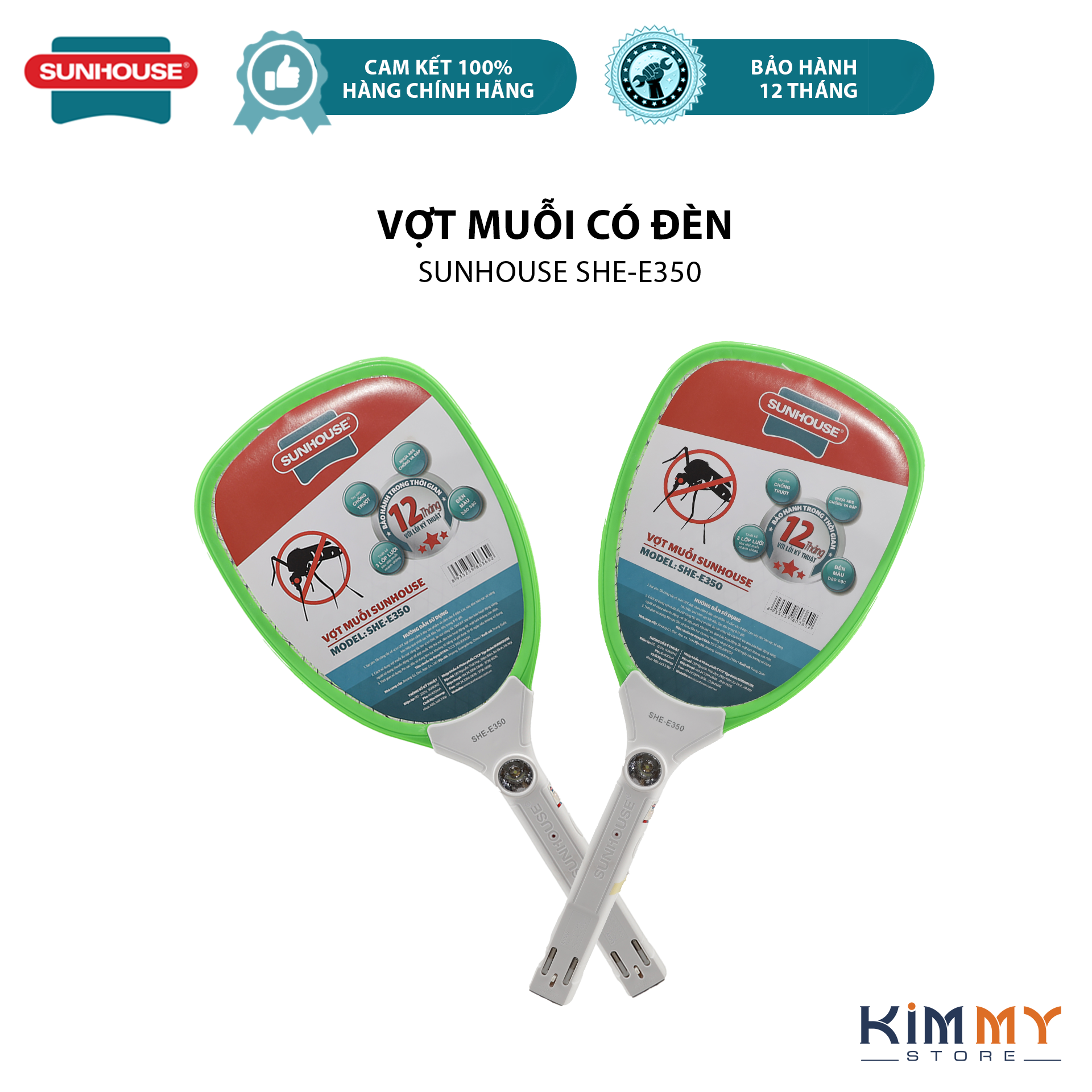 Vợt muỗi có đèn sunhouse she-e350 màu xanh - hàng chính hãng