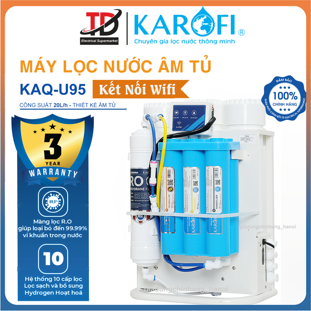  Máy Lọc Nước Để Gầm Karofi KAQ-U95 Công Nghệ Aiotec Kết Nối wifi Màng RO100 Purifim Mỹ BH Tại Nhà 3 Năm 