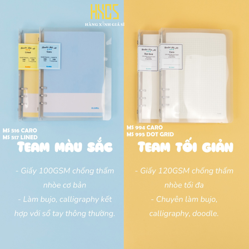 Sổ CÒNG KLONG A5 Caro-lined-Dash 100 tờ 100gsm 6 lỗ, HXGS binder và giấy refill A5 klong