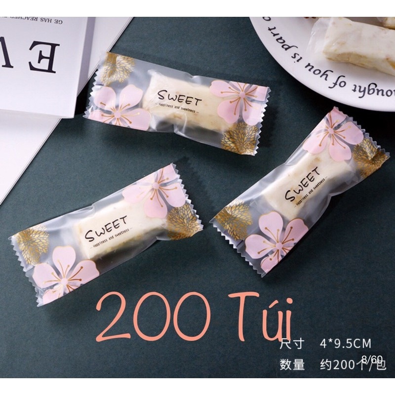 Túi kẹo Nougat hoa đào 200 chiếc vỏ nougat hàn nhiệt