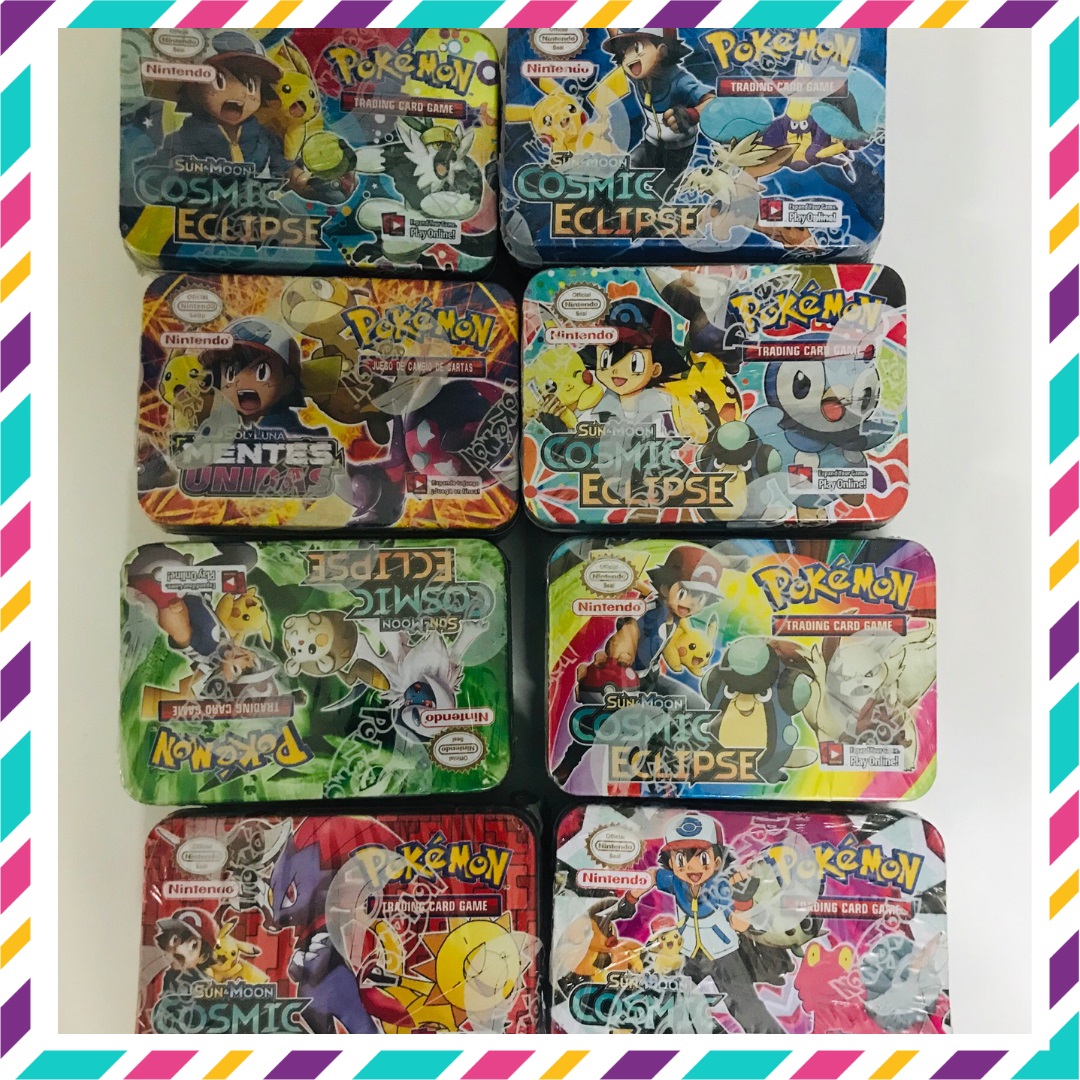 Thẻ pokemon, thẻ bài pokemon hộp sắt 40 -70 lá thẻ Vip