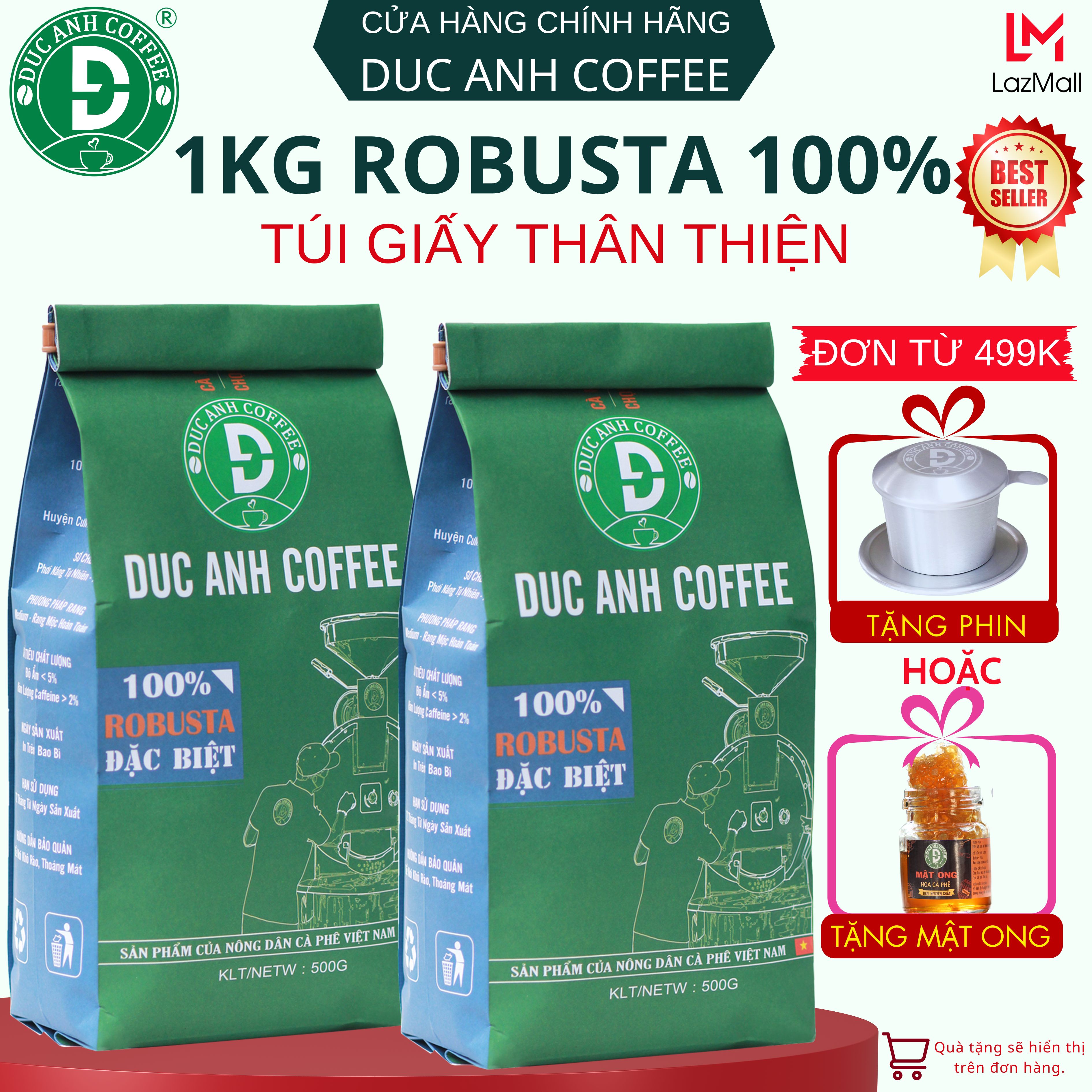 [sale trợ giá] 1kg Cà Phê Rang Xay Đặc Biệt DUC ANH COFFEE Rang mộc Pha Phin - 100% Robusta Thượng Hạng - chọn trái chín - Sản phẩm cà phê rang xay nguyên chất bán chạy top  - cafe pha phin - cafe rang mộc pha phin