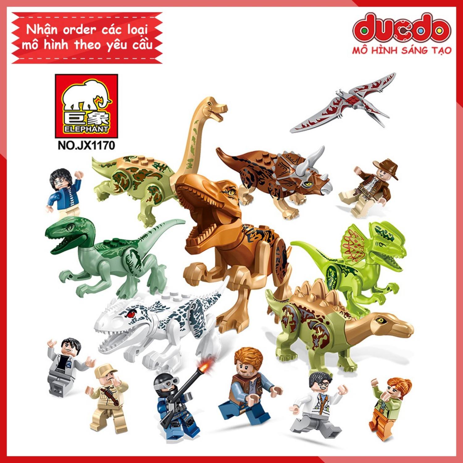 Combo 8 khủng long và 8 nhân vật jurassic world - đồ chơi lắp ɡhép xếp hình minifigures mini mô hình lele jx1170 fc3700