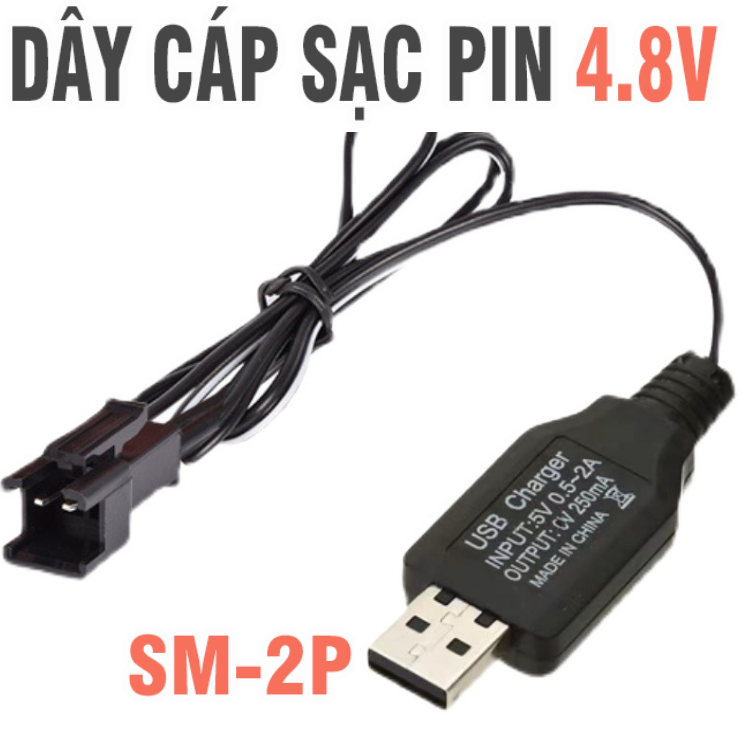 Cáp sạc pin 4.8v đầu nối SM-2P dùng sạc pin điều khiển từ xa đồ chơi trẻ em