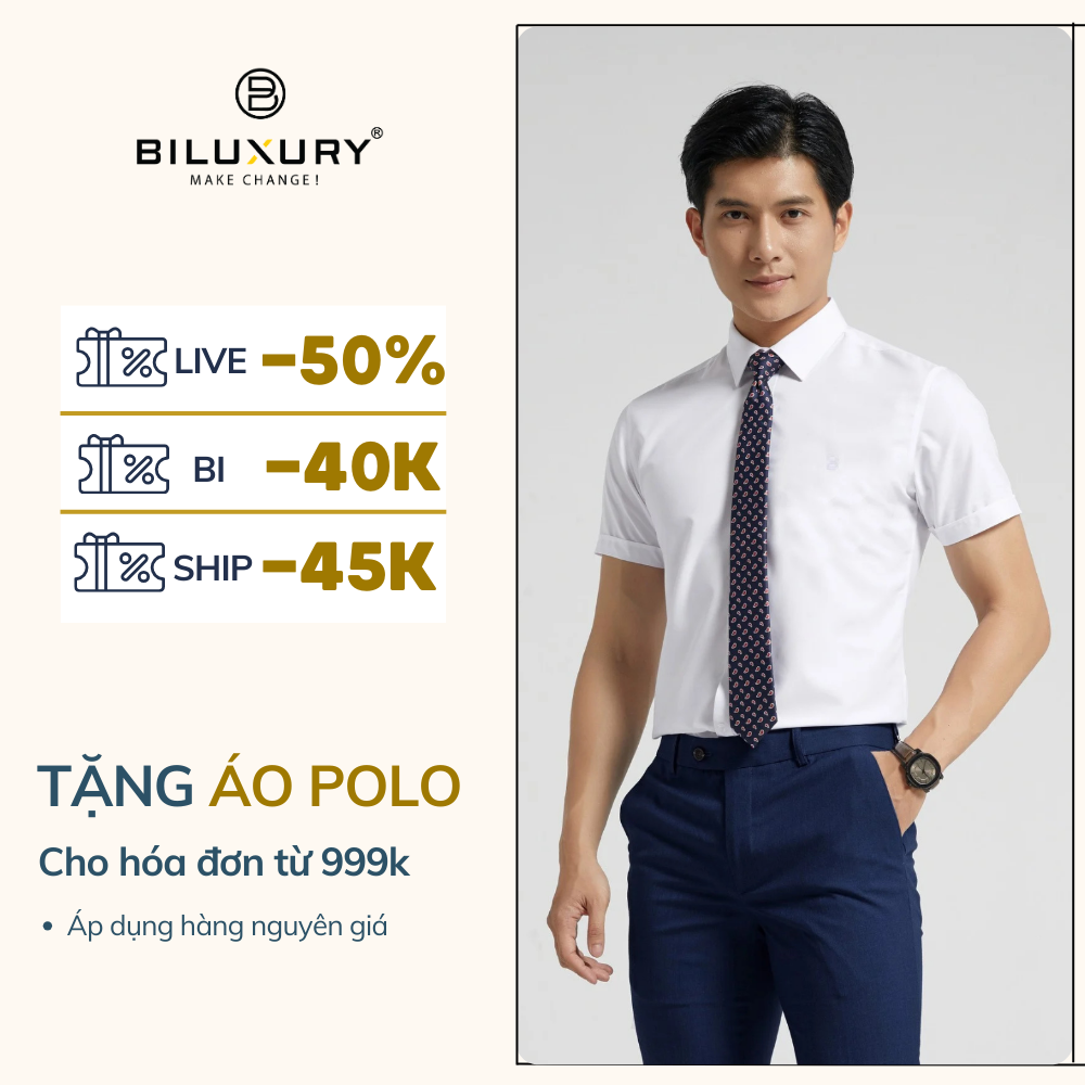 Áo Sơ Mi Nam Ngắn Tay T2 BILUXURY 6SMCB002TRK Chất Vải Kháng Khuẩn Chống Tia UV Form Chuẩn Thời Trang