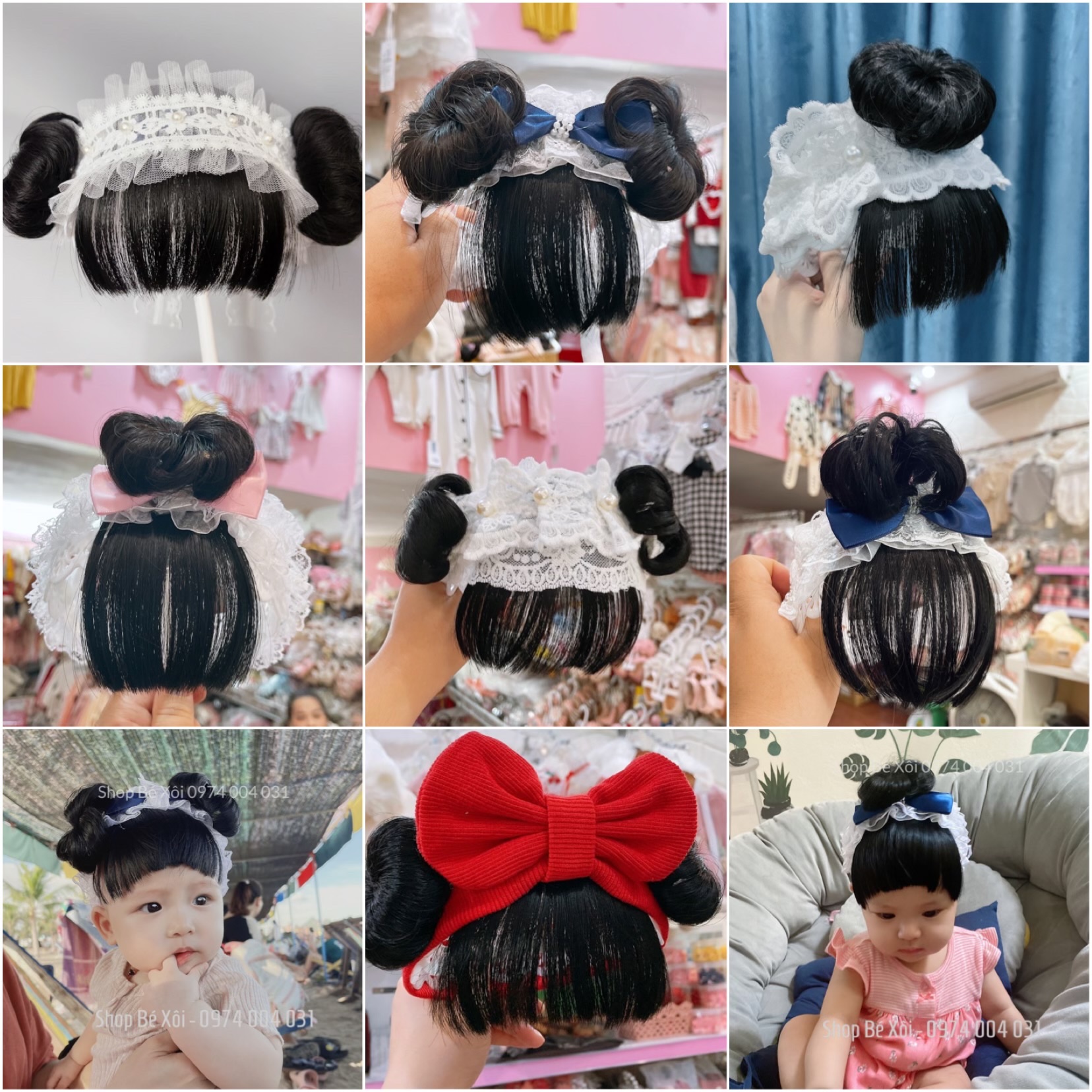 Băng đô tóc giả cho bé gái, tóc giả bé gái , turban tóc giả cho bé - nhiều mẫu