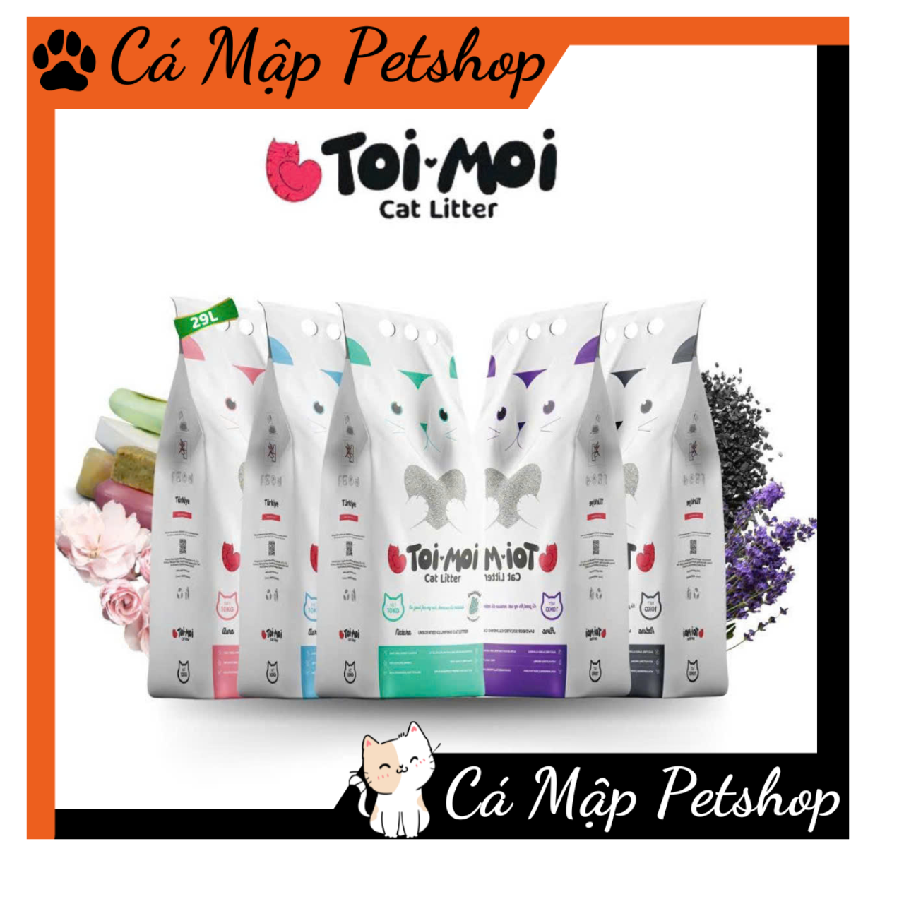 Cát vệ sinh cho Mèo 29L Toi Moi cao cấp không bụi thấm hút tốt khử mùi 10KG 5 hương thơm thương hiệu Thổ Nhỉ Kỳ