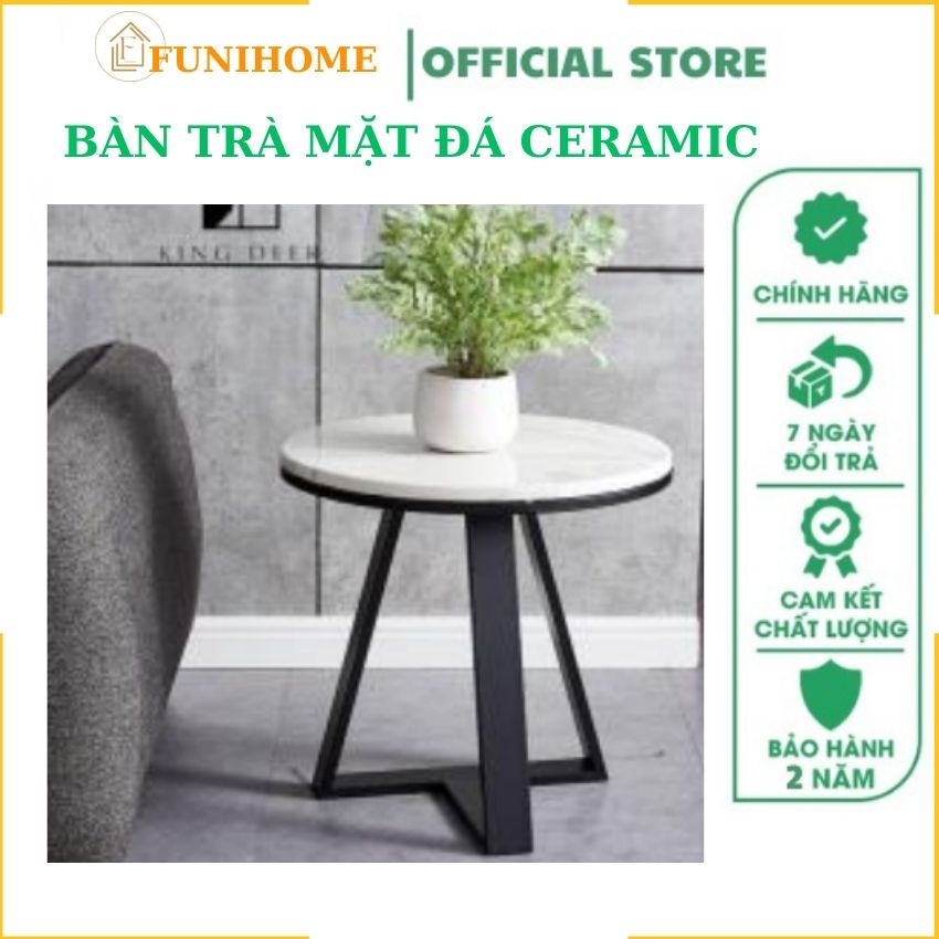 Bàn trà mặt đá, táp trà, bàn uống nước sofa mặt đá ceramic kết hợp chân sắt sơn tĩnh điện d40xh50 để cùng sofa phòng khách hoặc bàn uống cà phê