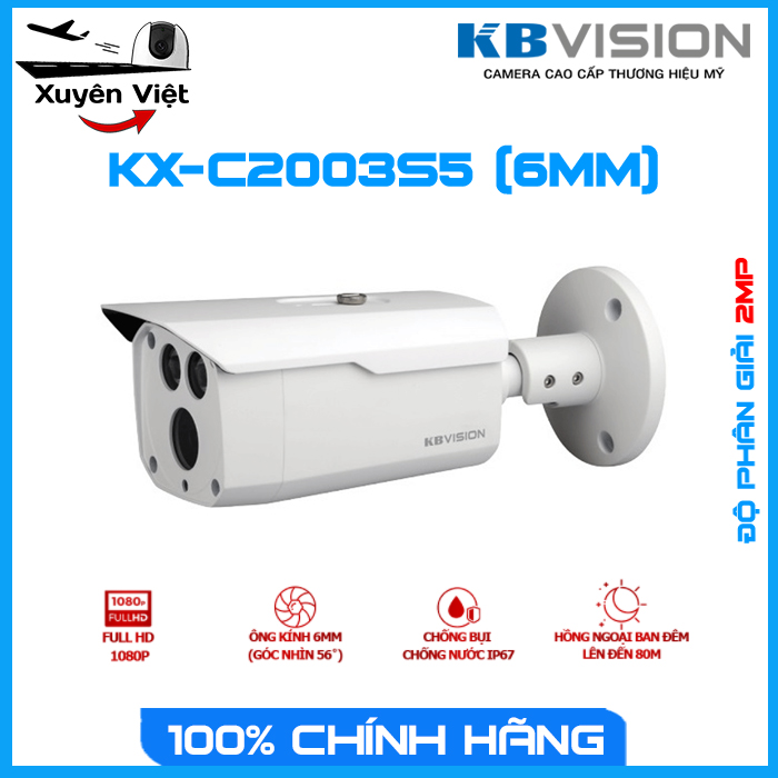 [HCM][NHÀ PHÂN PHỐI BH 2 NĂM] Camera HD ANALOG ( CAMERA 4 IN 1 ) KBVISION KX-C2003S5 (6mm) 2.0MP - Camera Xuyên Việt