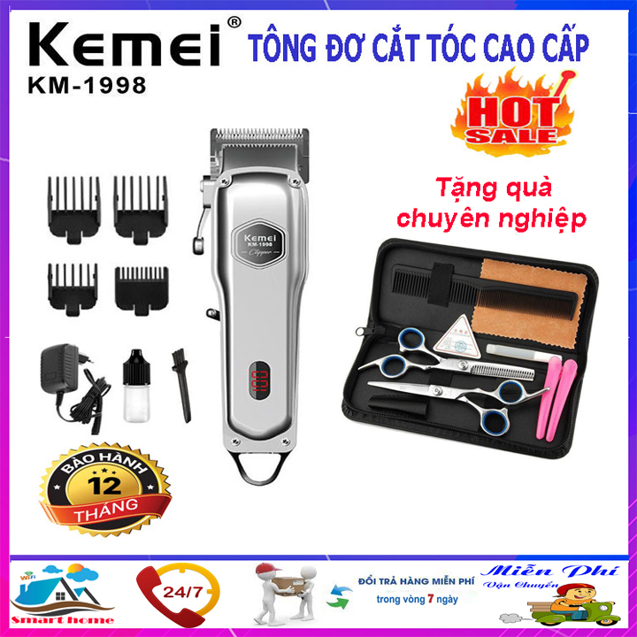 [Tặng combo 6 món] Tông đơ cắt tóc cao cấp Kemei 1998 thân nhôm nguyên khối, tăng đơ hớt tóc chuyên nghiệp không dây sạc pin đẳng cấp hơn tông đơ cắt tóc gia đình jichen JC0817 (tong do cat toc), codol ch531