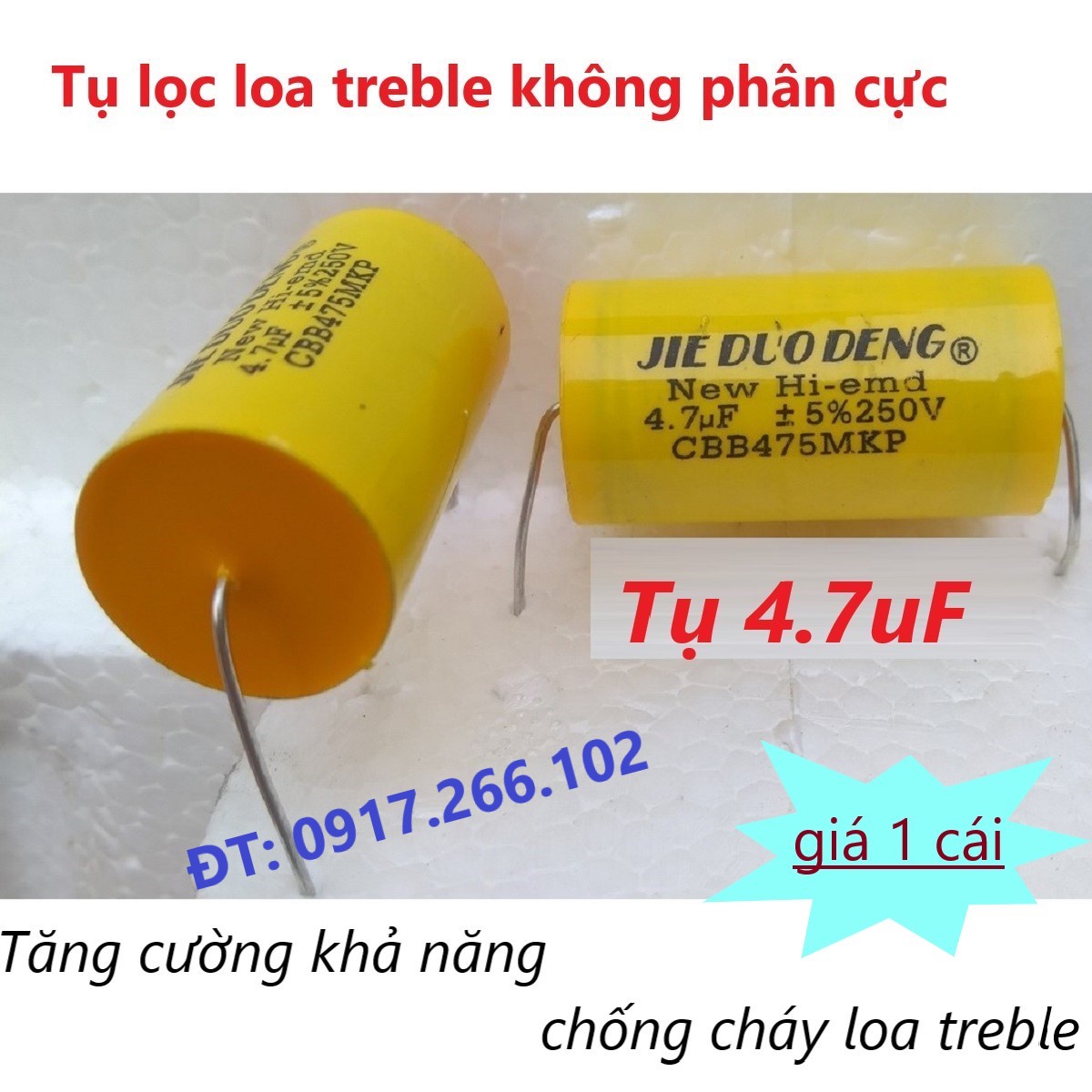 Tụ lọc loa treble không phân cực 4,7uf - Giá 1 Cái