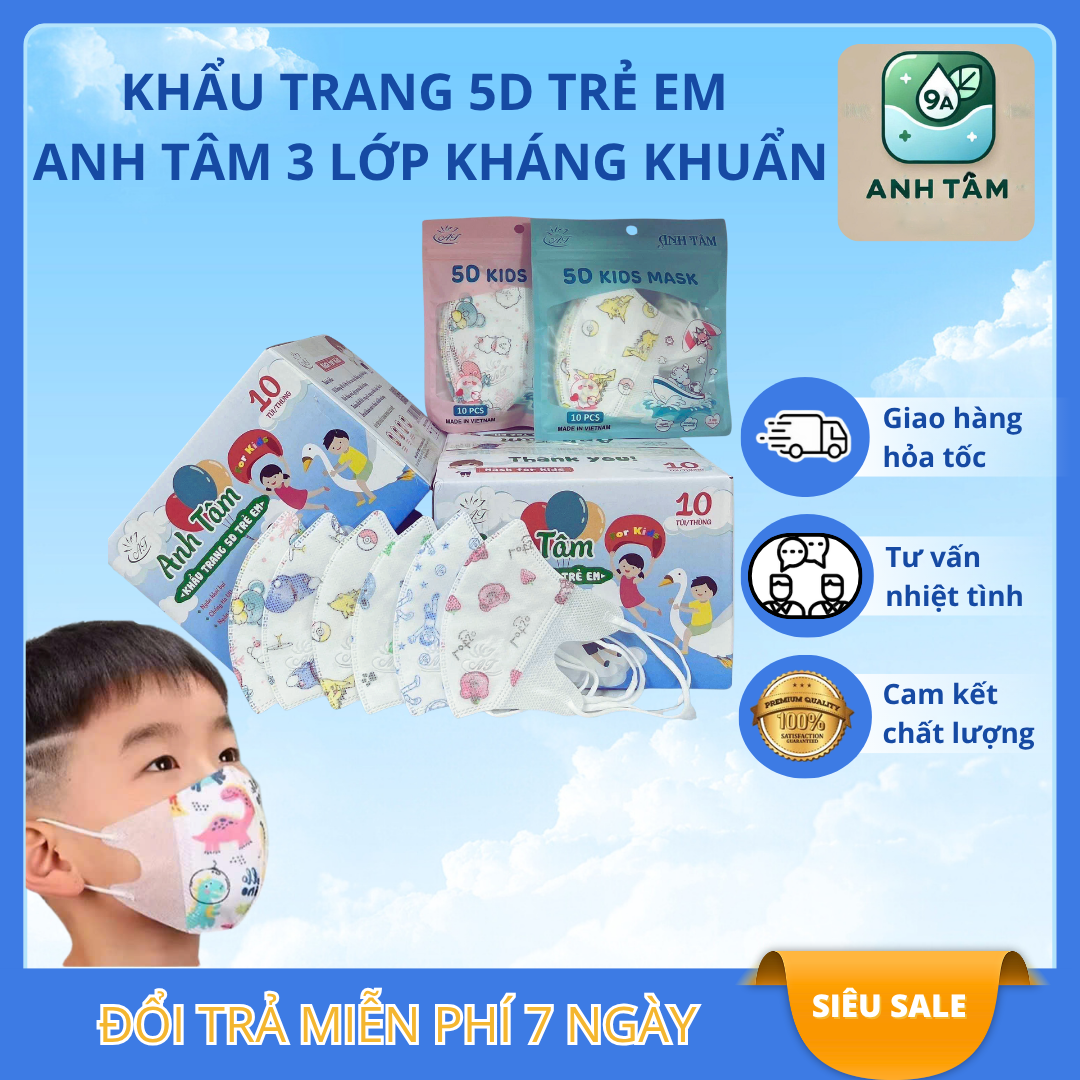 Khẩu Trang 5D Kids trẻ em anh tâm Cao Cấp - Bảo Vệ Bé Yêu Toàn Diện