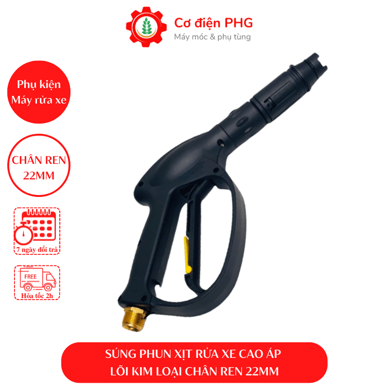 Súng rửa xe áp lực cao lõi kim loại ren 22mm phổ thông chuyên dùng cho máy rửa xe mini, gia đình