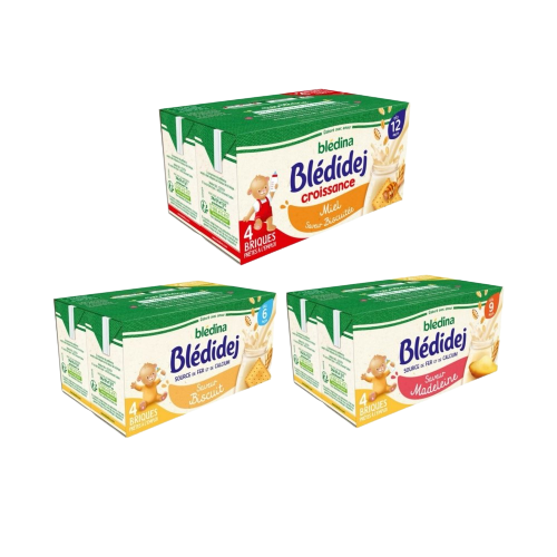 Sữa nước BLEDINA Pháp cho bé hộp 250ml sét 04 hôp  từ 6 tháng đến 12 tháng, nhiều vị Date mới