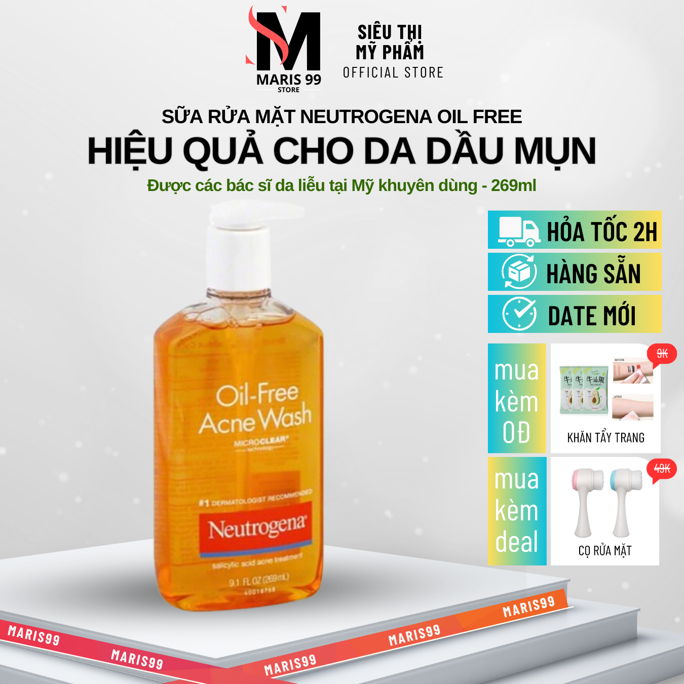 Sữa Rửa Mặt Neutrogena Oil Free Acne Wash Kiềm Dầu, Ngăn Ngừa Mụn (269ml) _Achoice