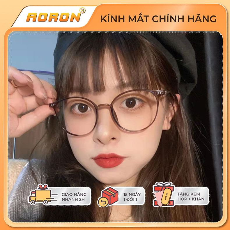 Gọng kính cận nữ aoron, kính chống ánh sáng xanh mắt tròn cá tính, gọng kim loại mảnh nhiều màu sắc độc đáo - ak103