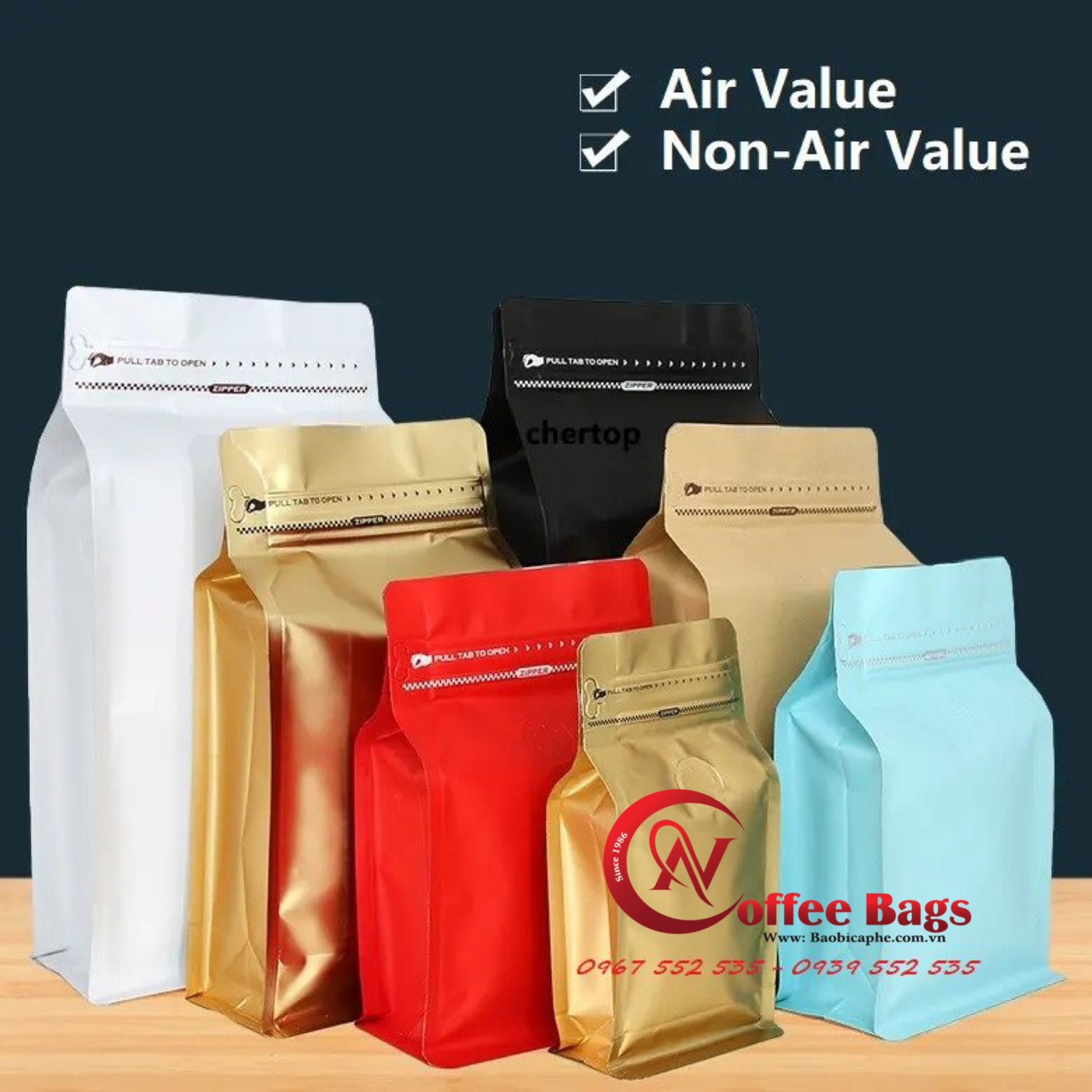 {1kg/size} - túi zip cafe đóng sẵn VAL 1 CHIỀU, dùng đựng trà, cafe