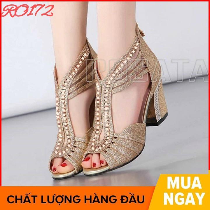 ☜ Giày sandal nữ cao gót đế cao 5 phân hàng hiệu rosata màu vàng ro172