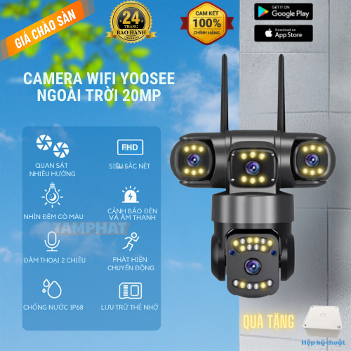 [Bảo hành 24 tháng] Camera YOOSEE WIFI ngoài trời 4 mắt 3 màn hình tích hợp  LED siêu nét - Hàng nhập khẩu