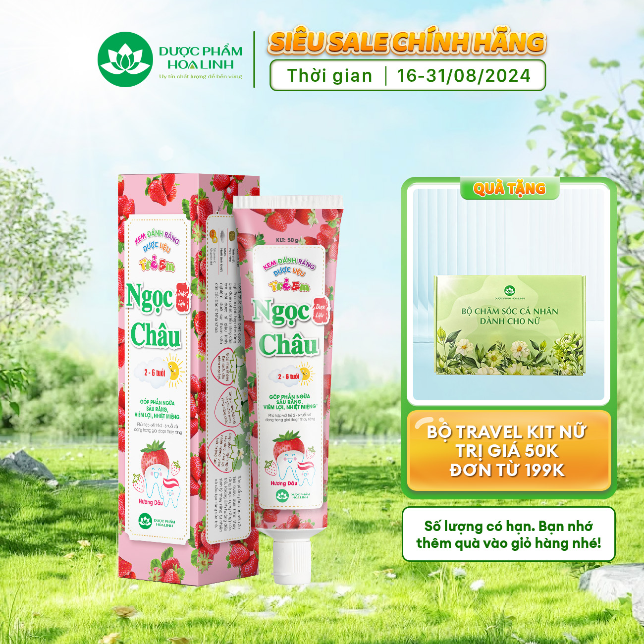 Kem đánh răng dược liệu Ngọc Châu trẻ em hương dâu (2 - 6 tuổi)