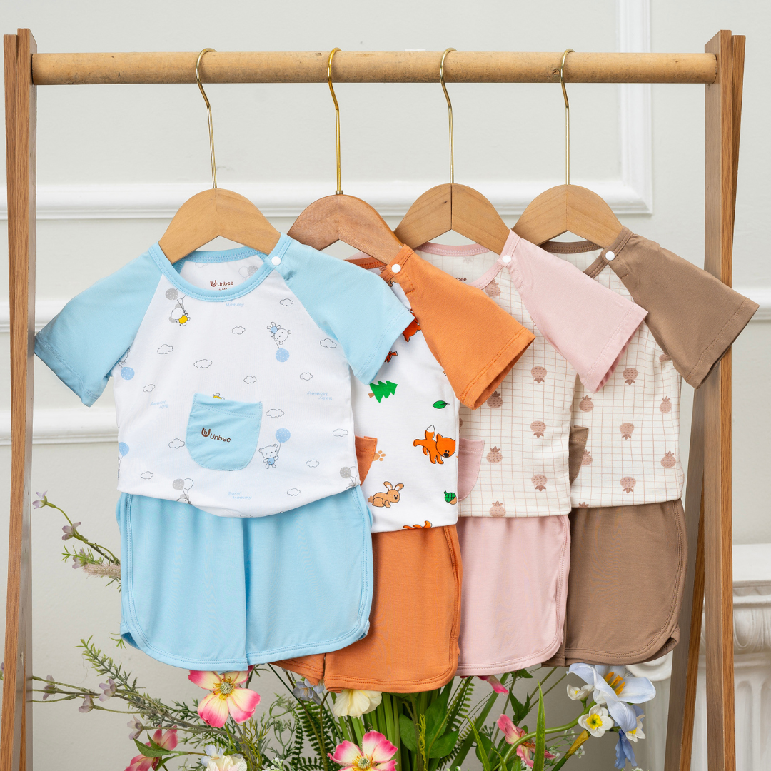 Bộ Quần Áo Cộc Tay Cài Vai Mùa Hè In Hình Cho Bé Trai Bé Gái 6 Tháng đến 3 Tuổi Chất Modal Kháng Khuẩn Cao Cấp, An Toàn Lành Tính