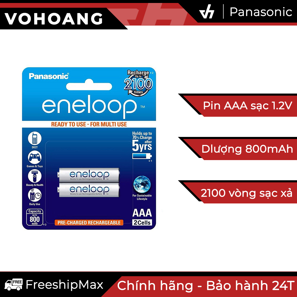Bộ 2 pin sạc AAA Panasonic Eneloop 800mAh (Trắng)