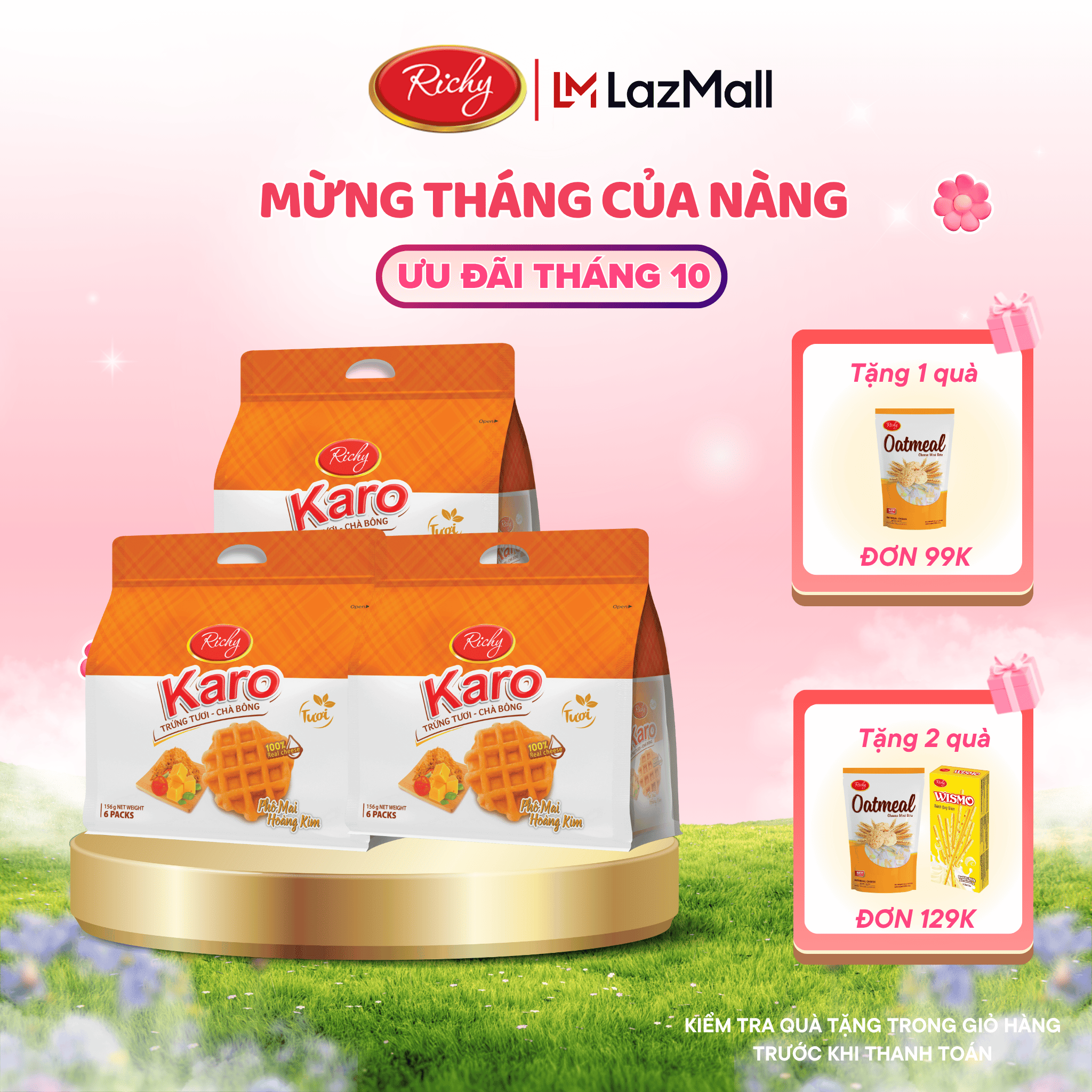 Combo 3 bịch bánh Karo trứng tươi vị phô mai hoàng kim - date 45 ngày từ NSX, KH cân nhắc khi mua SL lớn