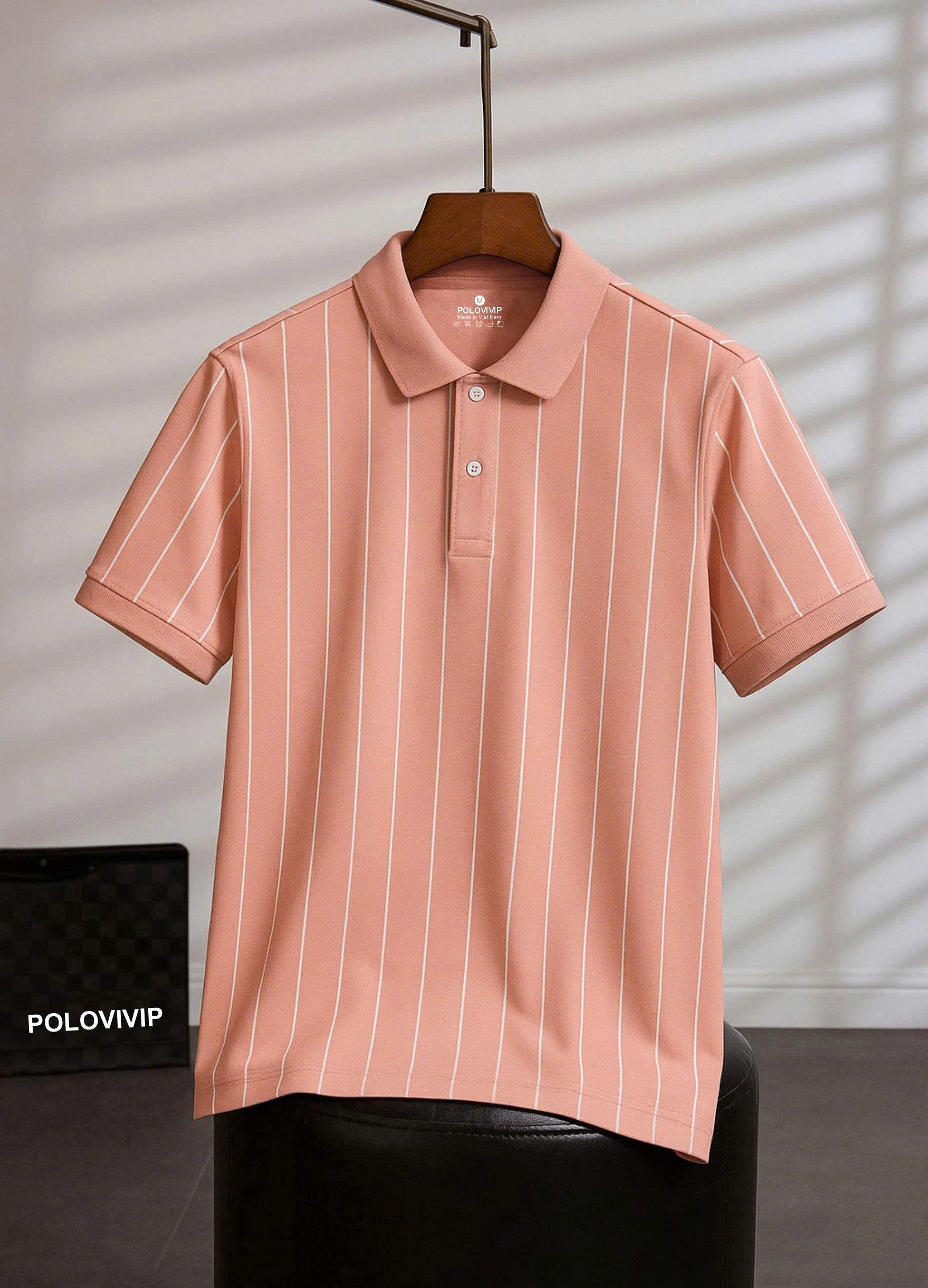 Men's Polo Shirt with Vertical Stripes Printed Polovivip - Soft, Smooth, Cool Crocodile Material, 4-Way Stretch, Anti-Wrinkle. - 2