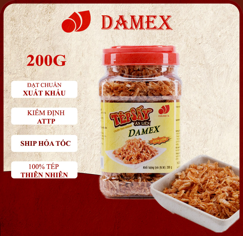 Tép khô tép sấy damex tẩm gia vị ăn liền 200g tép sấy khô thơm ngon giòn giòn