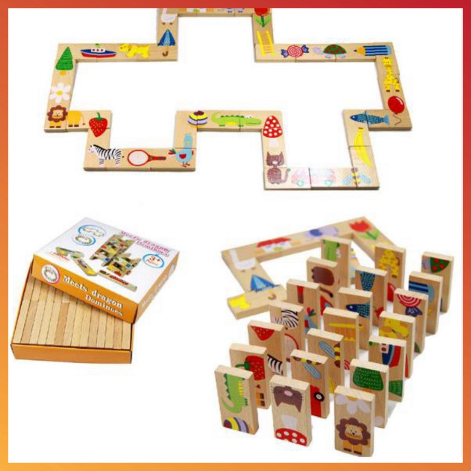 Đồ chơi gỗ domino hoạt hình nối dài