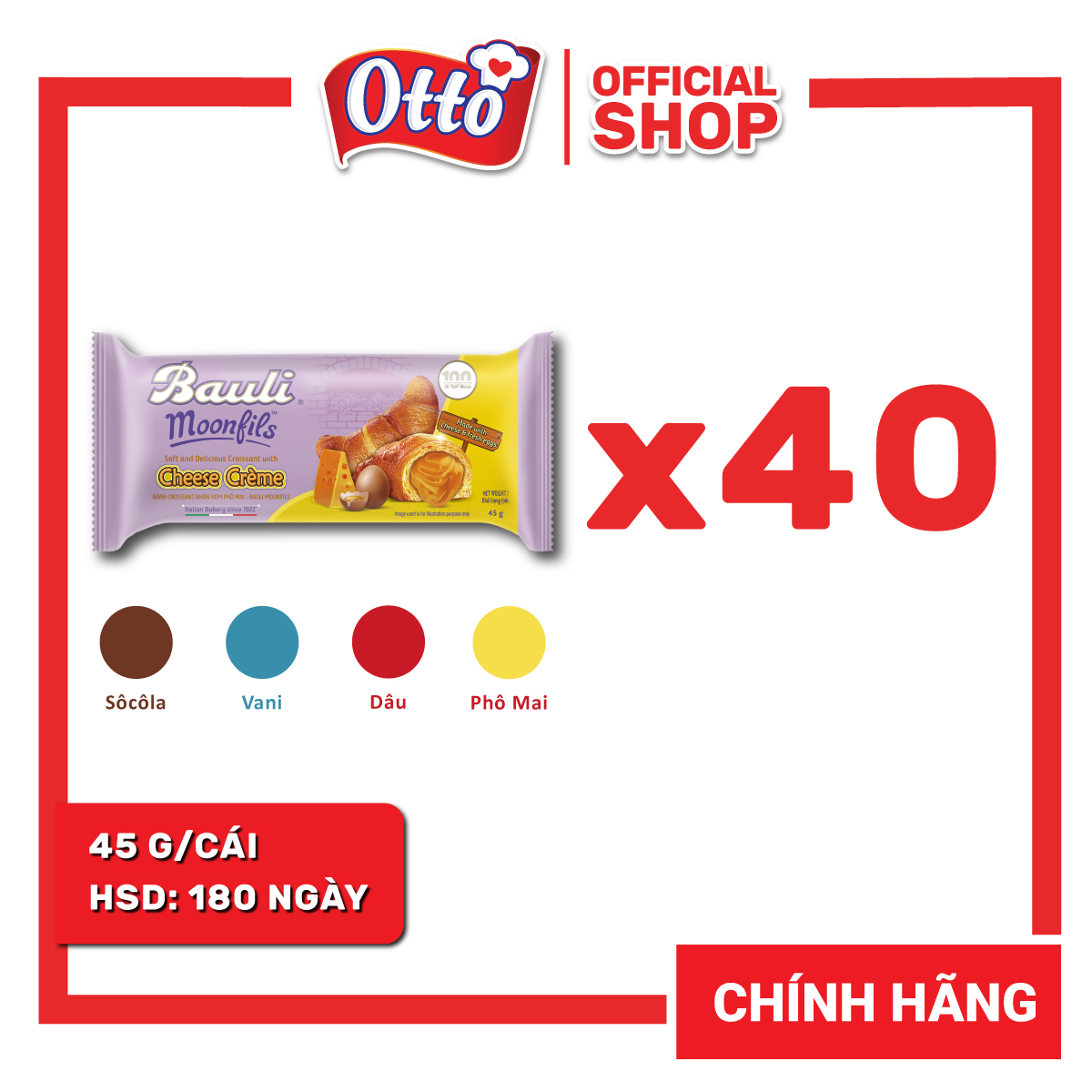 Combo 40 Bánh Sừng Bò Bauli Moonfils 45g | Bánh ăn sáng tiện lợi giàu dinh dưỡng | Bánh sừng trâu | Đồ ăn vặt