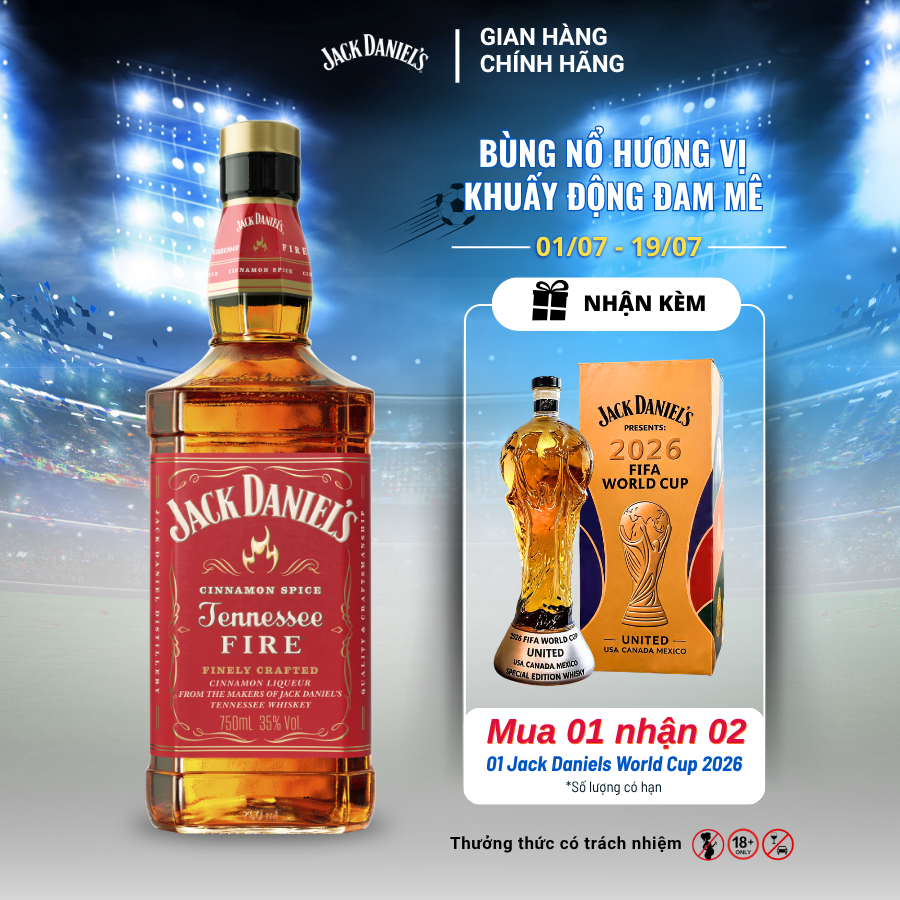 Rượu Whiskey Jack Daniel's Fire 35% 700ml + Kèm vỏ chai World Cup 2026