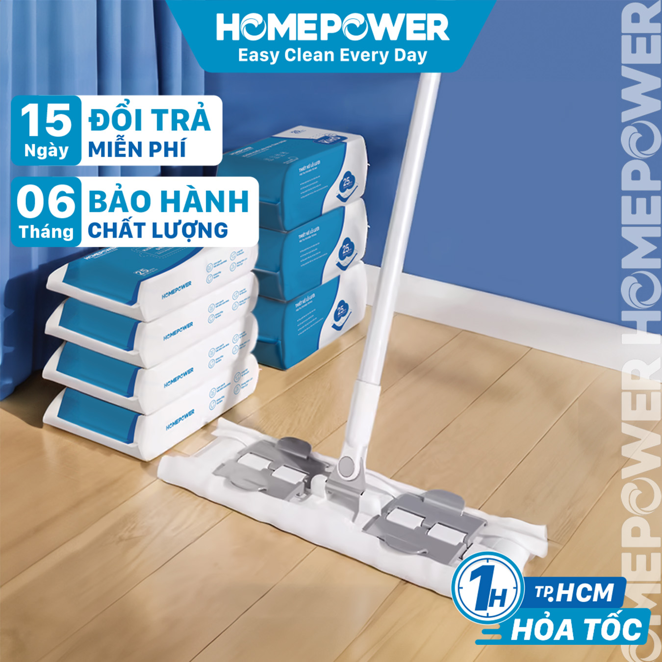 Cây Lau Nhà Kẹp Khăn Thay Thế Đa Năng Bản Nâng Cấp 36cm CS-03 Homepower Dùng Khăn Khô, Ướt Sử Dụng 1 Lần